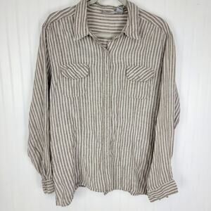 Chicos Snap-up Linen Women's Large Shirt Lagan look striped tan